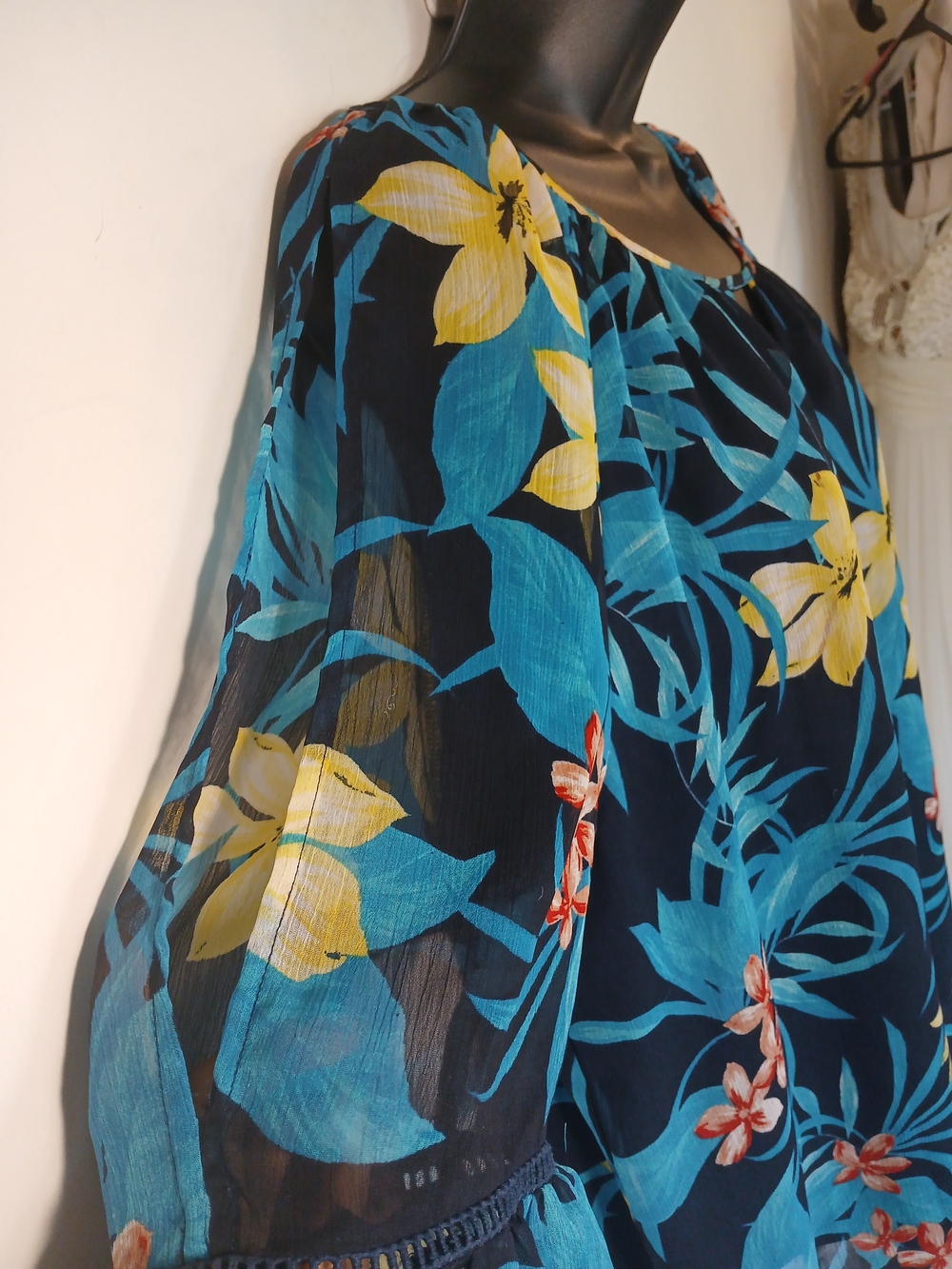 Women’s Navy Floral Tunic Top with Yellow & Teal Print - Picture 10 of 11